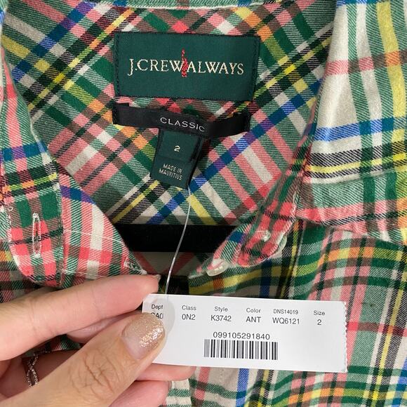 J. Crew Always Women Multicolor Tartan Plaid Flannel Classic Boy Shirt Sz 2 NWT - Picture 4 of 8